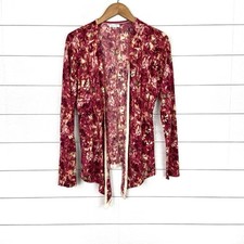 GARNET HILL Merino Wool Draped Cardigan Pink Floral Long Sleeve Medium Office