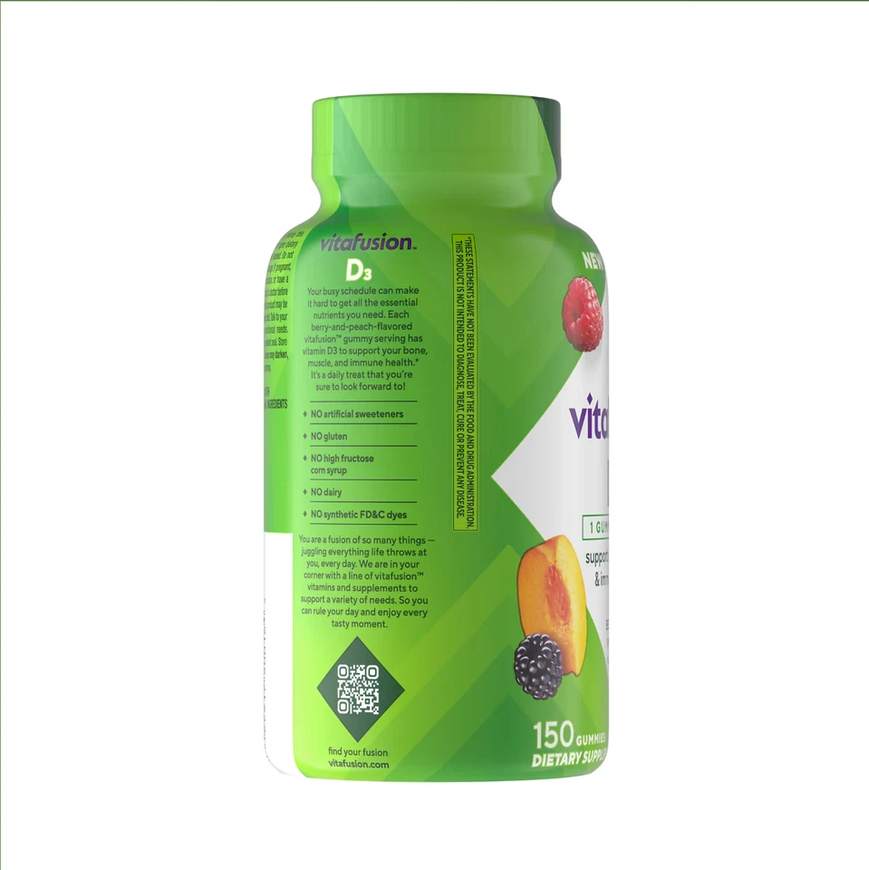 Vitafusion Vitamina D3 Vitaminas Gomosas 150 Ct Baya y Melocotón - Nuevo Foto 2 de 4