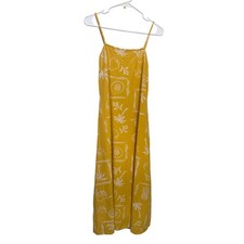 Jopari Yellow Fruit Palm Tree Print Smocked Midi Dress Women's Size M
