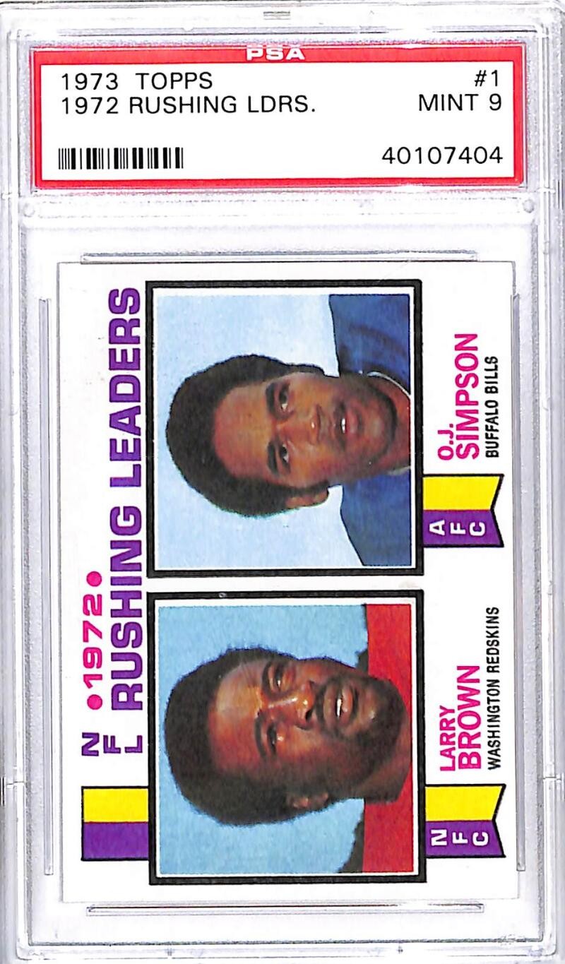 1973 Topps #1 Larry Brown/O.J. Simpson Rushing League Leaders LL PSA 9 MINT