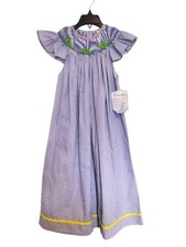 Remember Nguyen Size 6 Girls Dress Ocean Whales Blue White Striped Smocked 410AB