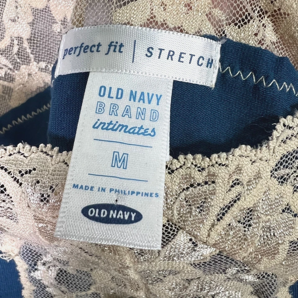 Camiseta sin mangas lencería cami de encaje azul elástico ajuste perfecto azul marino antiguo M Foto 4 de 4