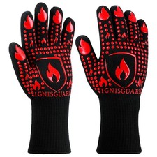 IGNISGUARD BBQ Grill Gloves, Oven Gloves, 1472 F Silicone Oven Mitts Heat R...