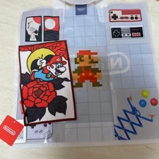 Tag Half Towel Mini Handkerchief Peony Mario Hanafuda - Red