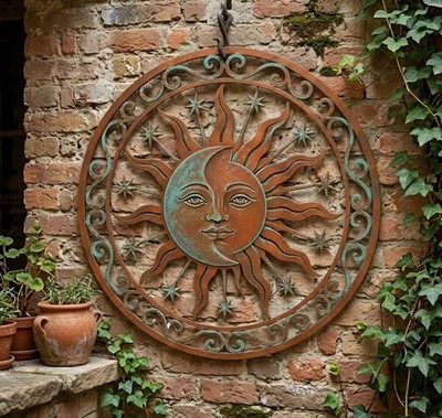 Sun and Moon Metal Wall Art, Celestial Rustic Decor, Patina Boho Wall Sign, Spir