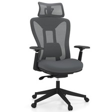 Image of High Back Executive Chair w/ Adjustable Lumbar Support-Grey