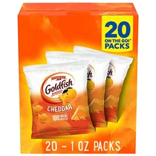 Goldfish Cheddar Cheese Crackers, 1 oz Snack Packs, 20 Count Box