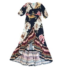 Anthropologie Farm Rio Layla Floral Ruffle Maxi Wrap Dress Size XXS Petite