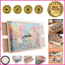 1500-Piece Rotating Wooden Puzzle Board with 4 Drawers Ideal Gift for Puzzlers