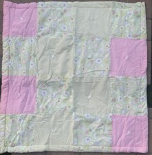 Baby Quilt Handmade 39x39Patchwork Quilt Cotton Pink Green White Free Ship