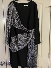 Eliza J Black Silver Sequin Evening Formal Dress NWT Plus Size 22W