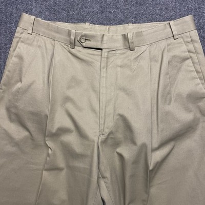 Brennan Amerigo Sz 36 Tan Pleated Cuffed Dress Slacks Trousers Khaki Adjustable