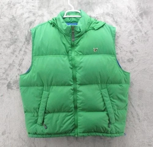American Eagle Outfitters Vest Mens Large Green Hooded Down Puffer Jacket Y2K