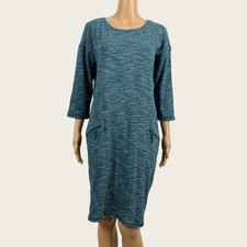 T By Talbots MEDIUM Teal Green Silver Marled Knit Lounge Athletic Shift Dress