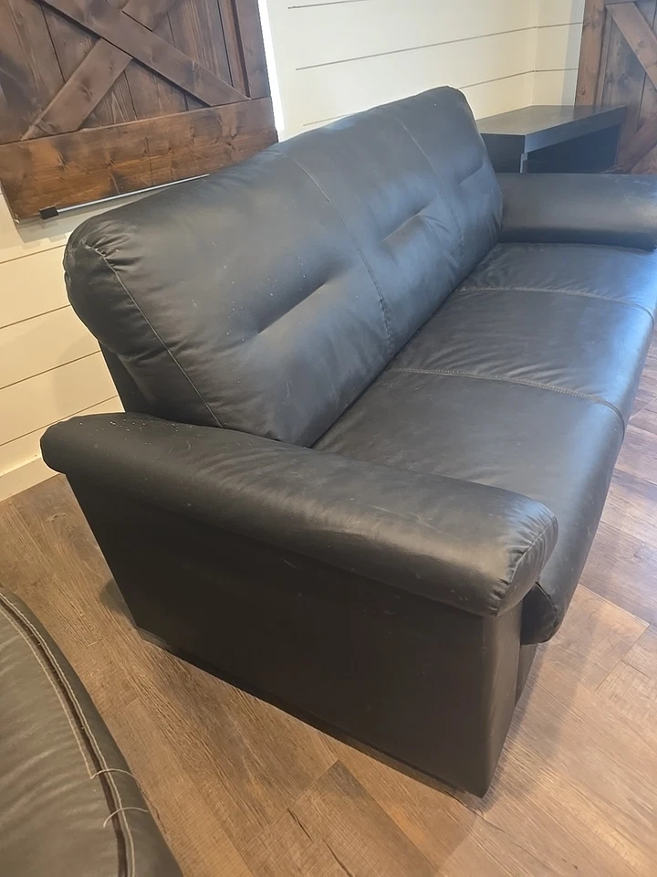 Black Faux Leather couch I. Good Condition. Hardly Used Tioga TX - Image 4 of 4