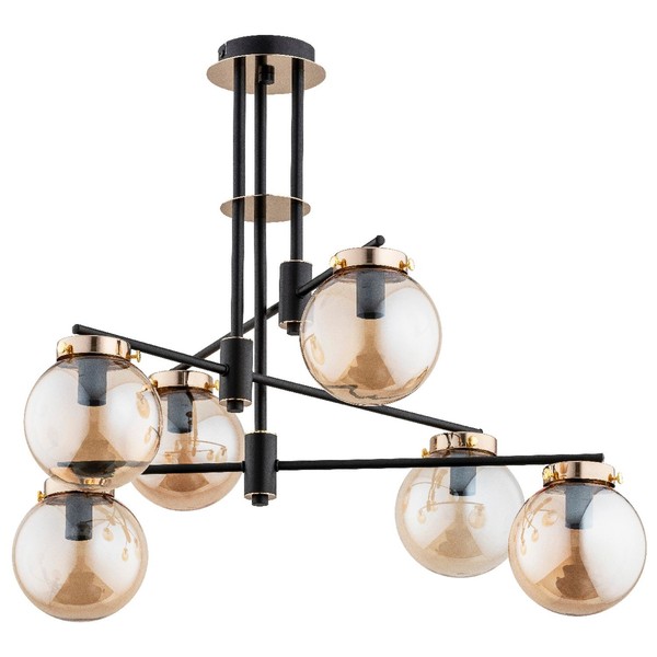 Deckenlampe 6-Flammig Glas Gold Modern E14 L:74 Cm Deckenleuchte Schlafzimmer-image