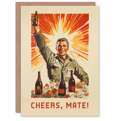 Birthday Greeting Card Raise Glass Vintage Cheers Mate For Him Her