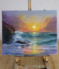 Painting Oil Canvas, 40x50cm, Hand Painted, Signed, Sea, NO FRAME