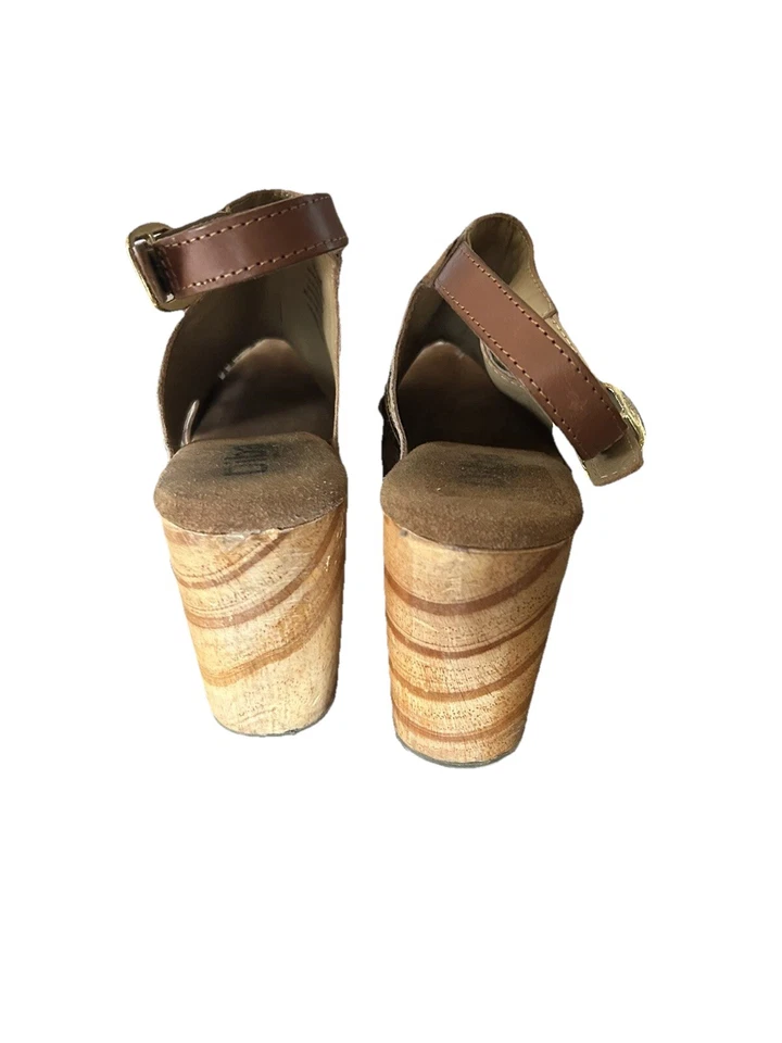 Plataforma de cebra Diba cuñas de madera cuero correas teñidas piel de vaca 8,5 Boho Y2K Foto 4 de 4