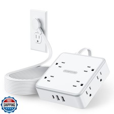NTONPOWER 15 FT Flat Extension Cord with 8 Widely Outlets 3 USB Ports 1 USBC