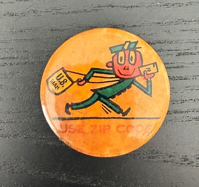 U.S. Mail Use Zip Code Pinback Button 1960's era Postal Service 