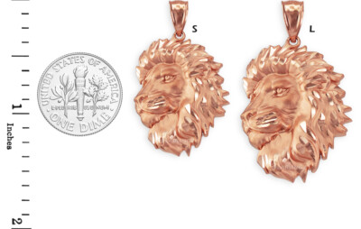 Bold 10k Rose Gold Lion Head Pendant - Small Sparkle-Cut Statement Charm For Necklace - View #8
