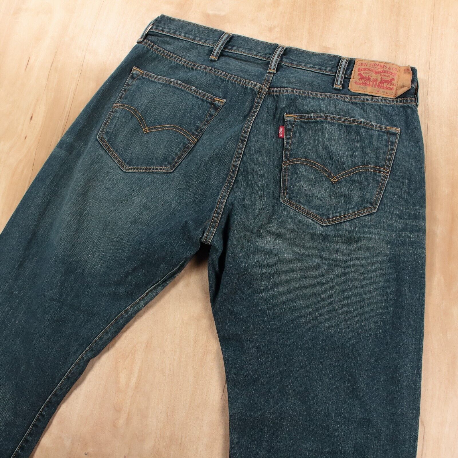 LEVI'S 501 straight leg denim blue jeans 38x32 ta… - image 1