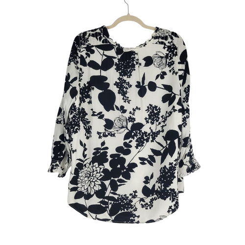 Talbots Top Womens size XL Black White Tunic Pullover V-Neck Blouse 3/4 Sleeve - Picture 2 of 7
