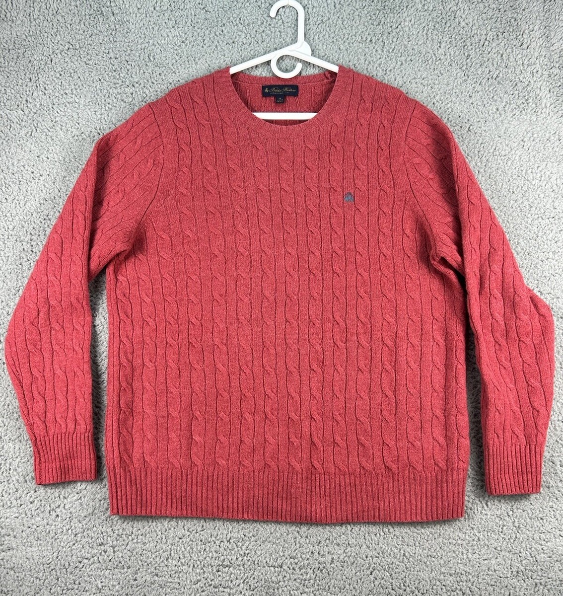 Brooks Brothers Sweater Mens XL Red Cable Knit Lambs Wool/Laine
