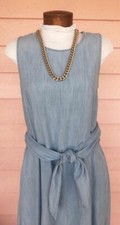 GAP Dress Sz Tall S Wrap Sash Blue Chambray Back Zip A-Line Skirt Roomy Pockets