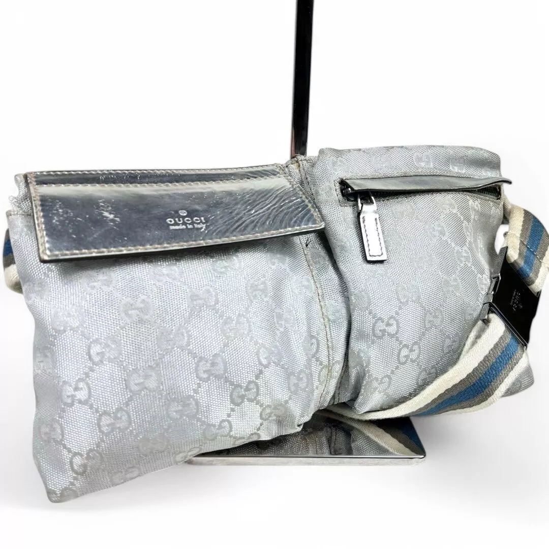 Rare sac Gucci couleur taille Gg toile cuir bandoulière argent