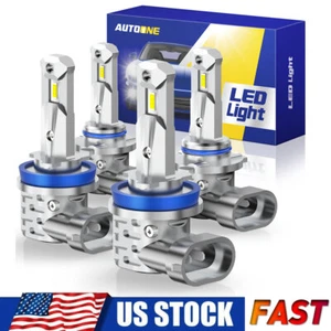 AUTOONE 9005 H11 LED Kit d'ampoules de phares Faible faisceau 80000LM 6000K Sans ventilateur blanc 4X