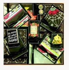 Sewn Premade Scrapbook Page/Sewn Mat Set - 12 pieces: Happy