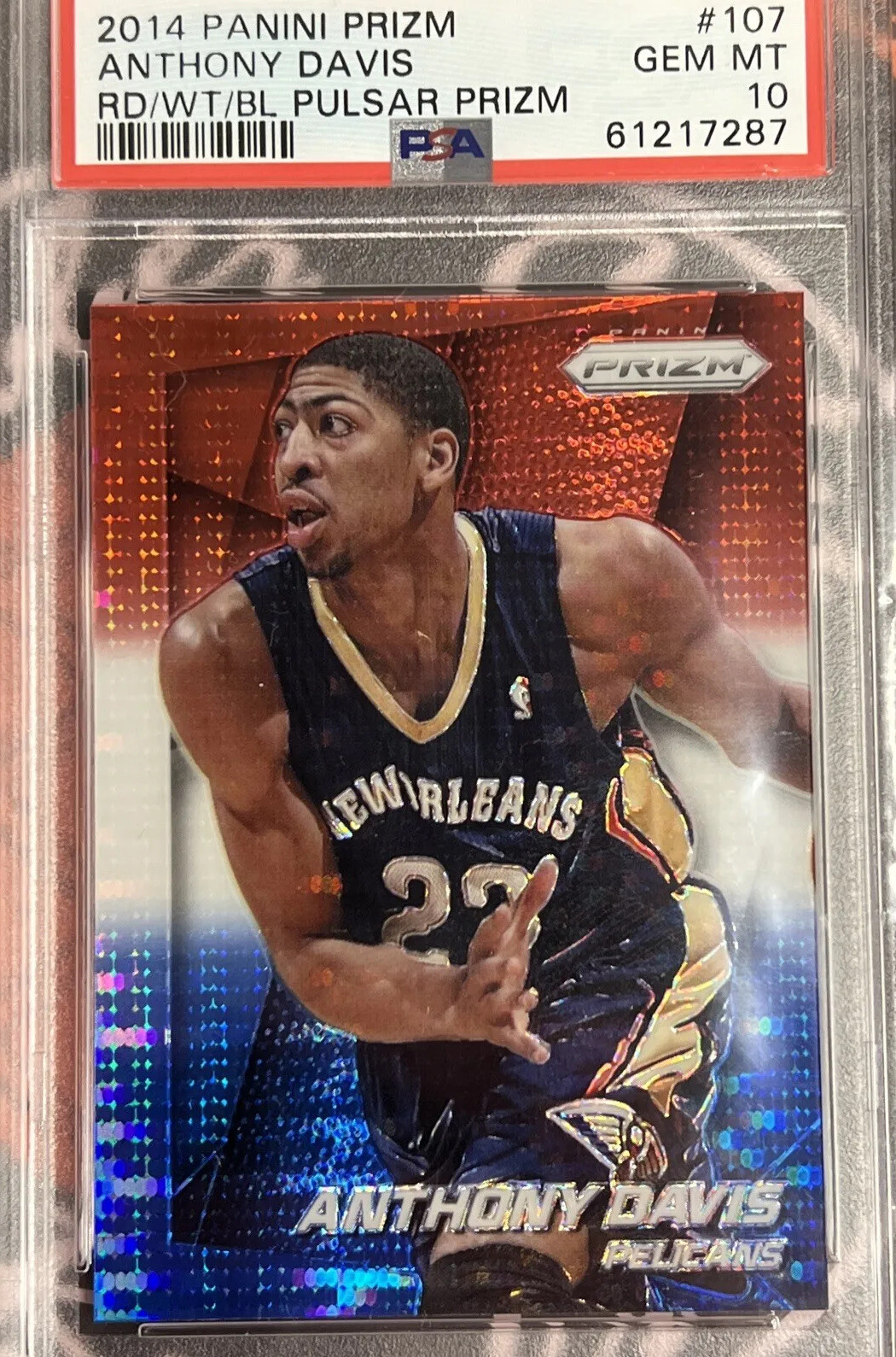 2014 Panini Prizm Red White Blue Pulsar #107 Anthony Davis Gem Mint PSA 10