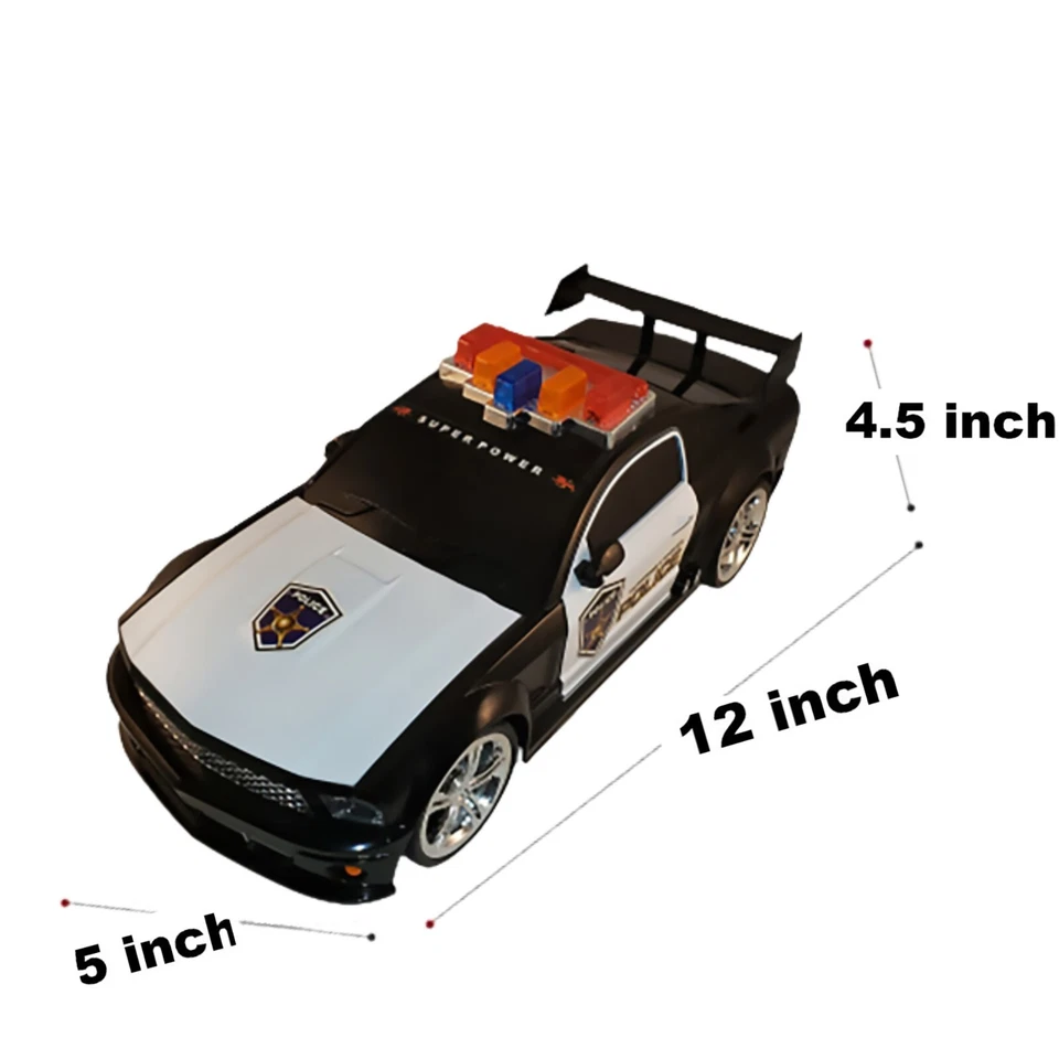 Remote Control Toy Car Lights Sirens Police Action Sports RC Gift for Boys-Black - Image 2 of 4