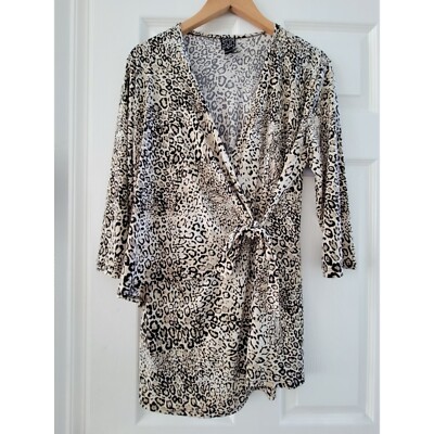 Clara Sun Woo Gray Snake print top Plus size 1X faux wrap long sleeve travel
