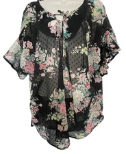 Belle & Sky XXL Floral Sheer Kimono Blouse Cottagecore Fairy Dark Floral