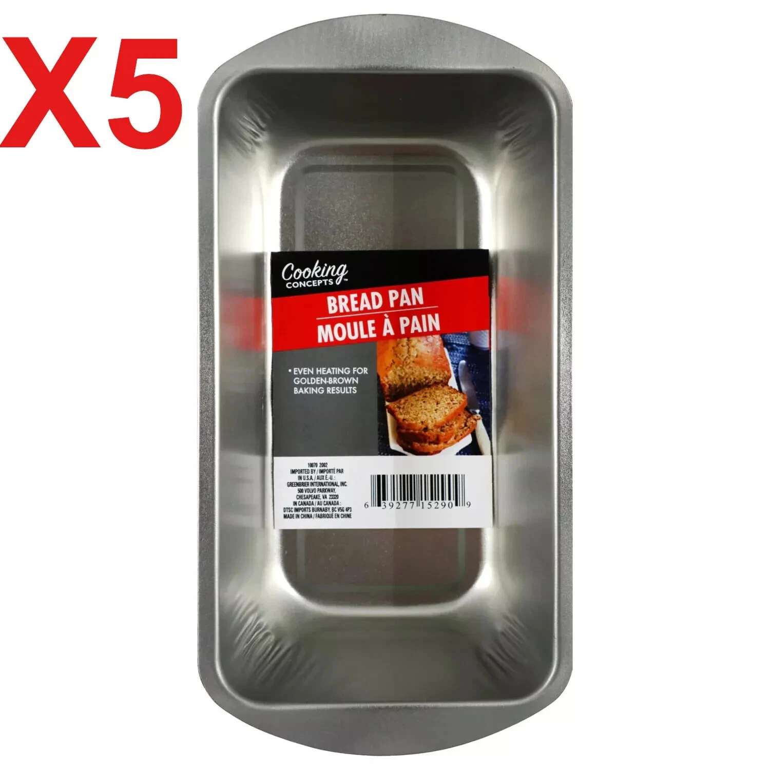 5-PACK Steel Cooking Concepts 9x5x3 Tin Bread Loaf Bake Pan