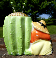 Vintage Mexican Sombrero Boy Cactus Pincushion Made in Japan