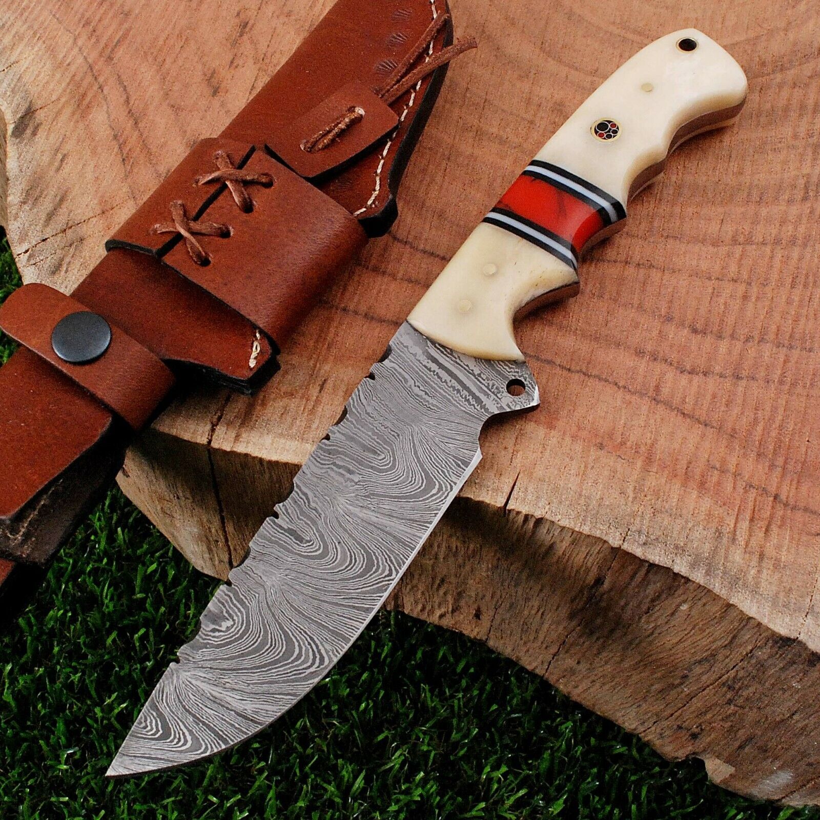 BG Handmade Forged Damascus Steel Hunting Skinner Fixed Blade Knife 387