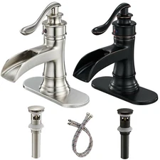Bathroom Faucet Waterfall Single Handle/Hole Basin Vanity Sink Faucet Deck Mount