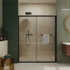 Single Sliding Shower Door 60"W  x 72"H Enclosure Black Finish 1/5" Clear Glass