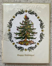 SPODE CHRISTMAS TREE HOLIDAY GREETING CARDS ENVELOPES - C R GIBSON - SET OF 8