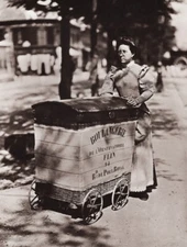 1890/1963 Vintage EUGENE ATGET Paris Street Vendor Woman & Bakery Cart Photo Art