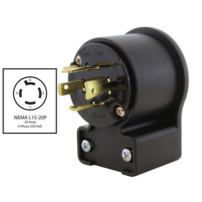 20A 250V 3-Phase NEMA L15-20P Locking Right Angle Male Plug