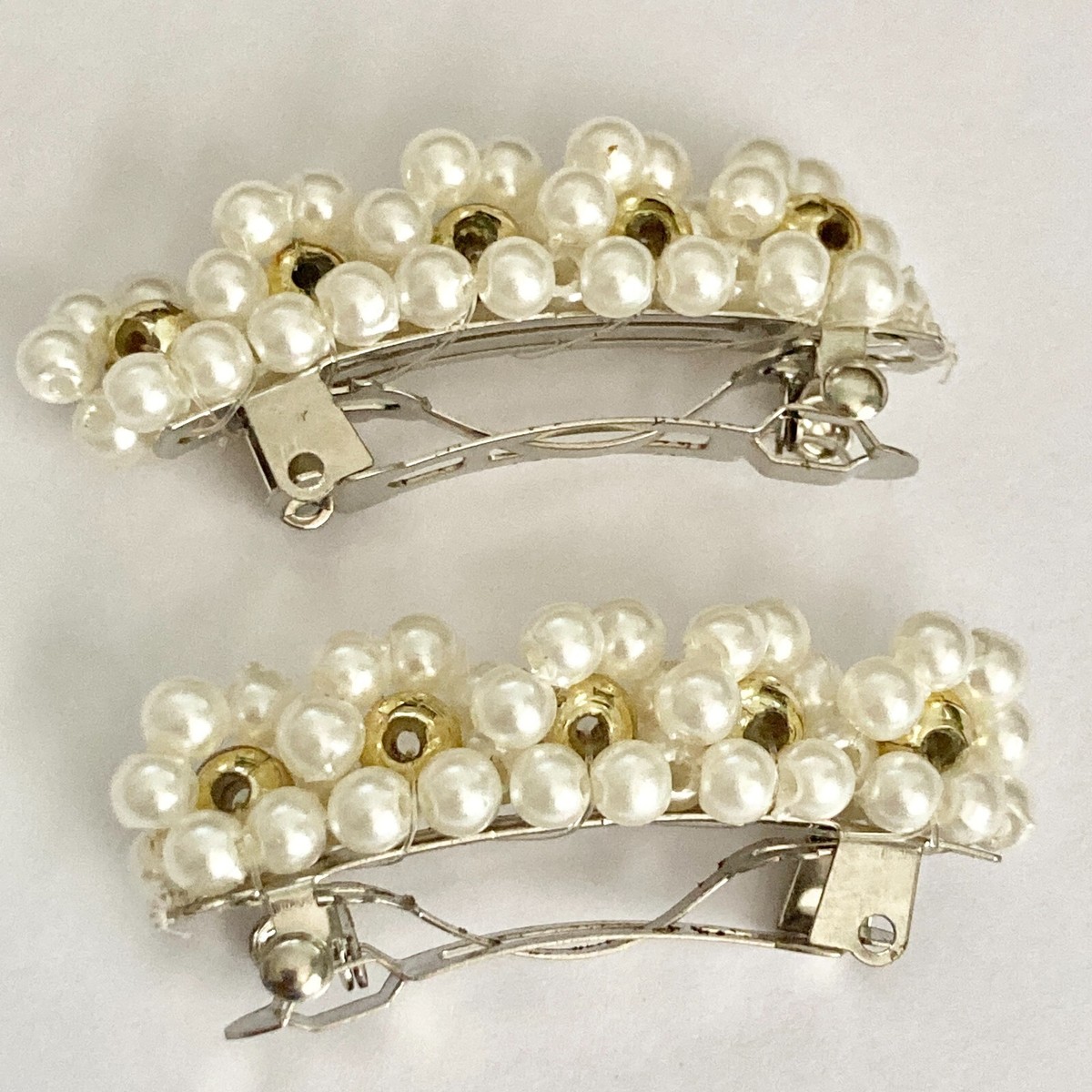 VINTAGE 80\'s Acrylic Hair Barrette Made In France Pearlescent White Gold Retro Vintage French Pearl Wedding Hair Barrettes - Decorative  main image 3