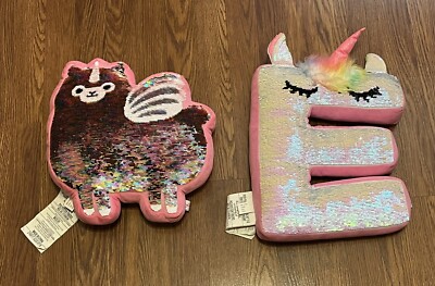 Justice Unicorn Pink Sequin Pillows - Letter E &  Llama