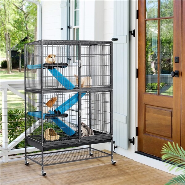 Rat Cage Chinchillas Cage Ferrets Cage w/Stand for Guinea Pigs, 137cm Black