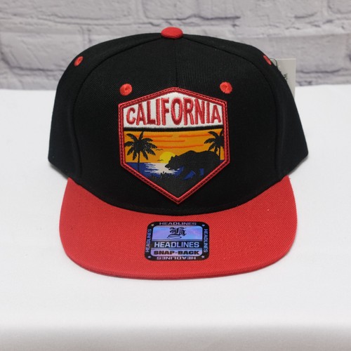 WYNN Headwear California Republic Snapback Hat (Red & Black) Bear Patch Acrylic