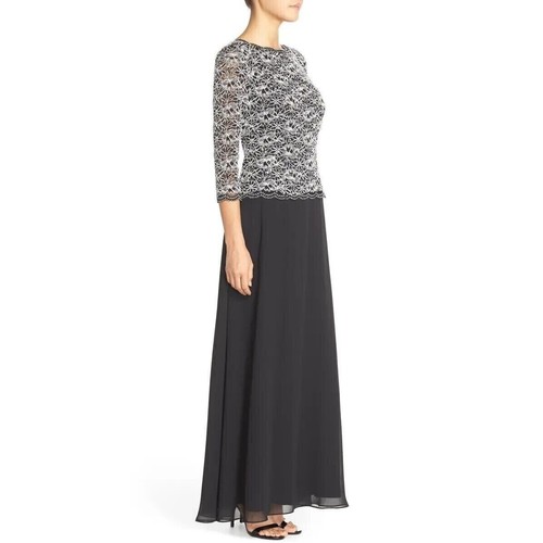 Alex Evenings Formal Gown Womens Size 6 Sequin Lace Overlay Black Maxi Dress - Picture 7 of 8